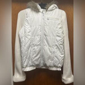 Rue 21, M , white jacket with cuffed sweater sleeves